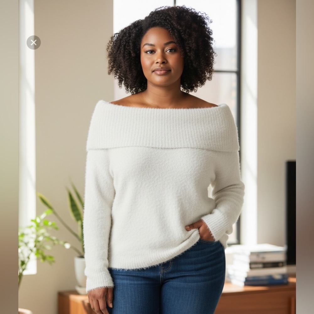 INC International Concepts Off-Shoulder Cream Sweater. 961